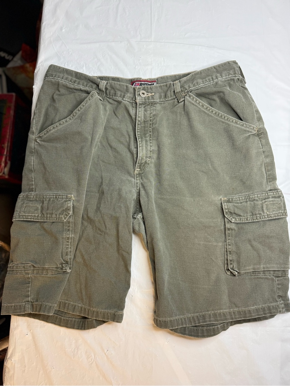 Vintage Britannia Cargo Shorts Green Military Utility 36 Y2K Skater